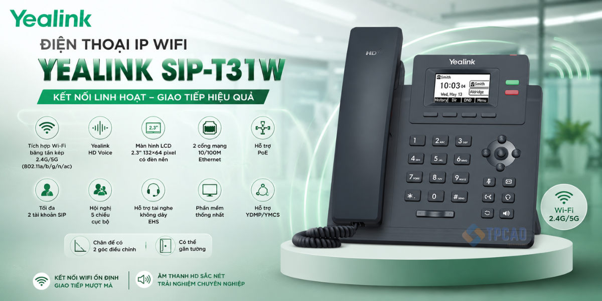 Điện thoại IP Wifi Yealink SIP- T31W là Giải pháp liên lạc không dây linh hoạt cho doanh nghiệp hiện đại