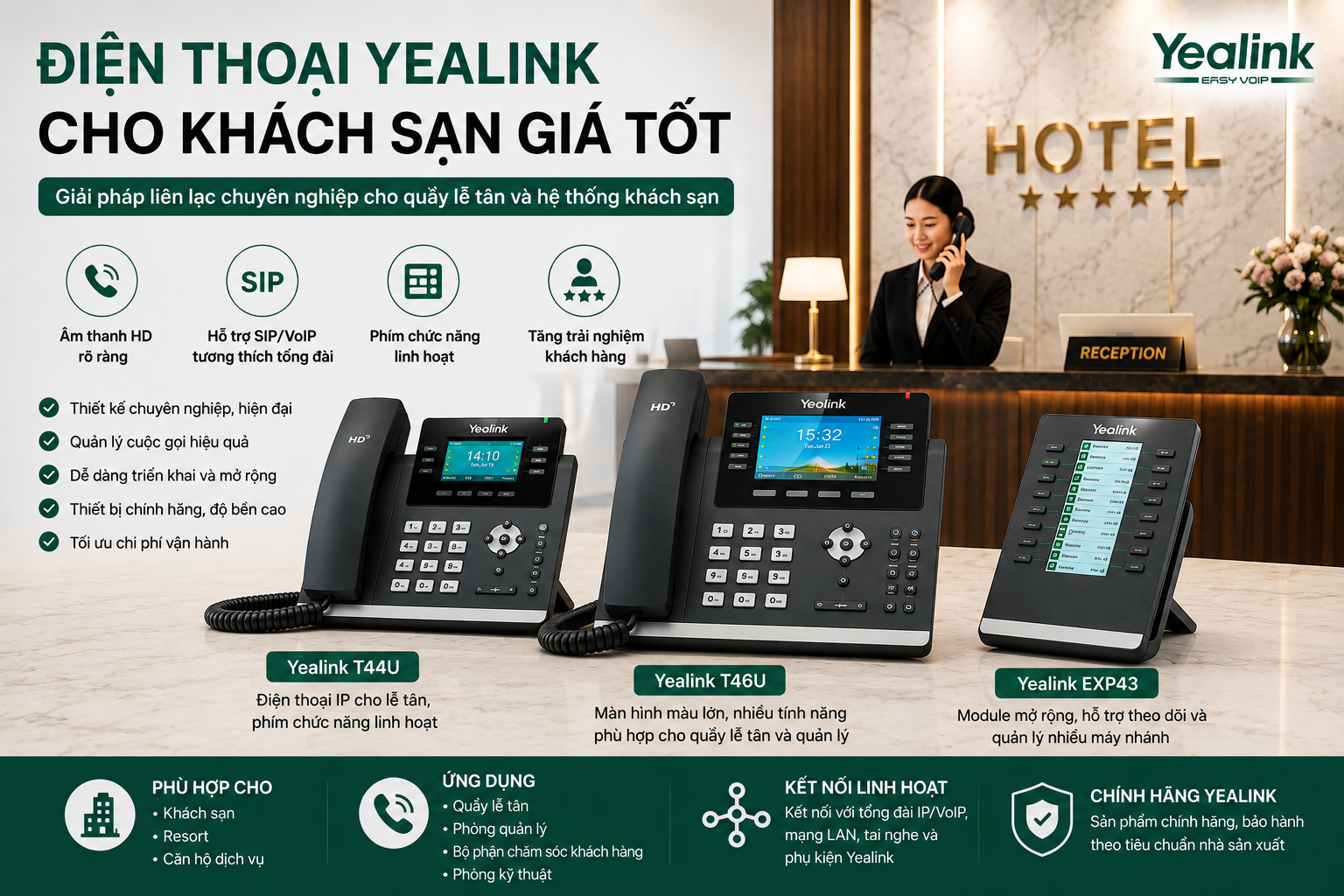 Điện thoại Yealink cho khách sạn giá tốt chính hãng